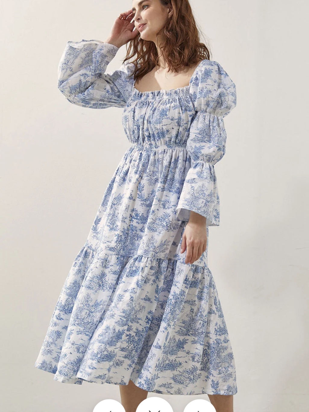 Nwt Blue & White Floral Square-Neck Midi Dress — image 3 of 5